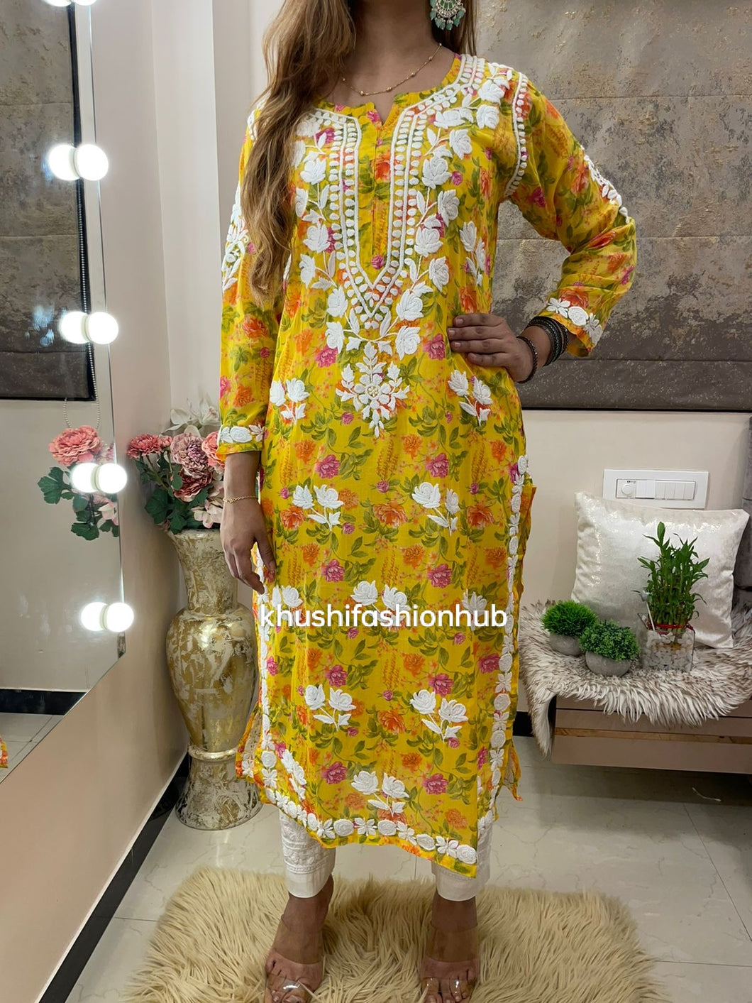 Yellow Printed kurti